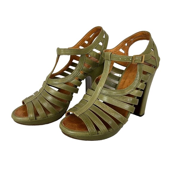 Chie Mihara Caged Heels  Women's EU 38  Green Strappy Platform Sandals - Picture 1 of 15